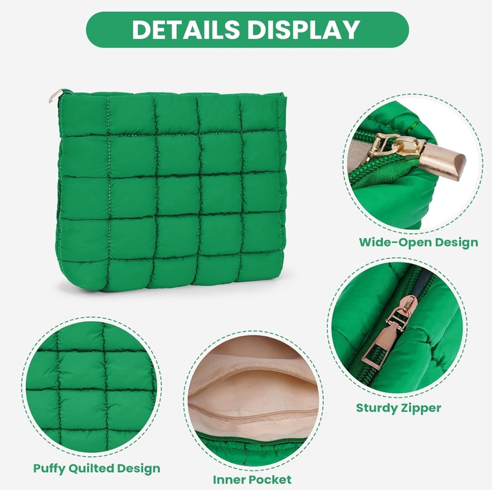 NEW Puffy Emerald Pouch w/ Gold-Tone Hardware - Picture 5 of 7